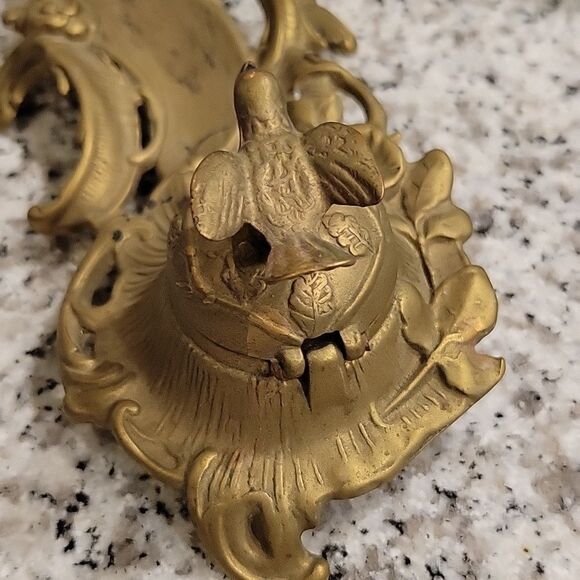 Vintage Italian Inkwell bird art nouveau brass - Picture 11 of 12